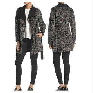 Tahari Leopard Print Wrap Coat Wool Blend Women's L